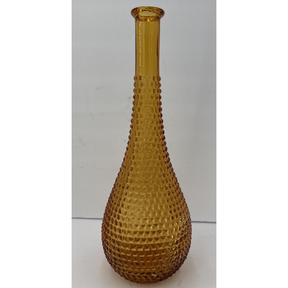 Vtg Mid-Century Italy Empoli Amber Glass Genie Bottle Decanter Vase 13" Tall